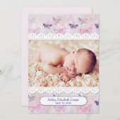 蝶とレース、ベビー写真の発表 案内状 (正面/裏面)