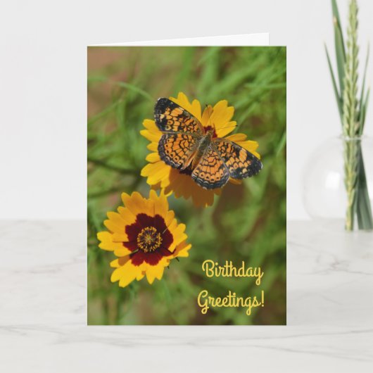 蝶とワイルドフラワーのフローラ誕生日カード カード (正面)