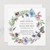 蝶とワイルドフラワーの花輪 ベビーシャワー 招待状 (正面/裏面)
