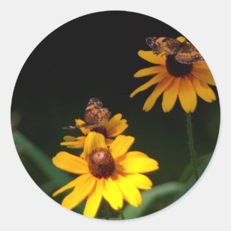 蝶とワイルドフラワーシール ラウンドシール