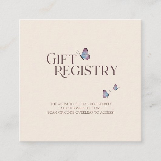 蝶とワイルドフラワーベビーシャワーギフトレジストリ エンクロージャーカード (正面)