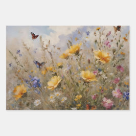 蝶とワイルドフラワー ラッピングペーパーシート