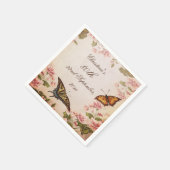 蝶とヴィンテージアーモンドブロッサムセルヴィエト スタンダードカクテルナプキン (角)