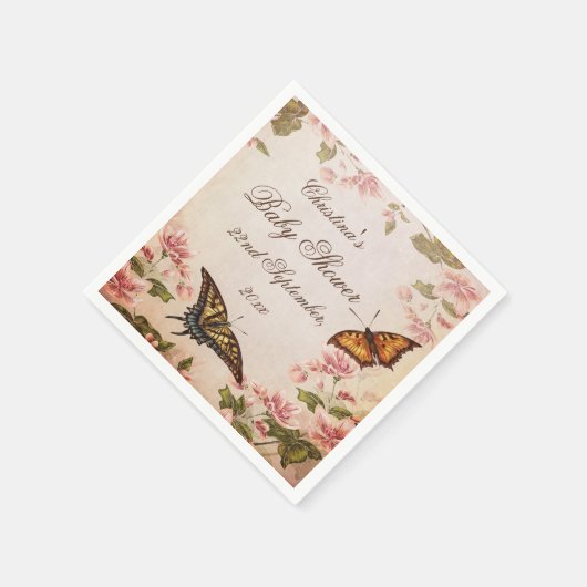 蝶とヴィンテージアーモンドブロッサムセルヴィエト スタンダードカクテルナプキン (角)