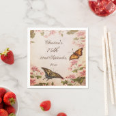 蝶とヴィンテージアーモンドブロッサムセルヴィエト スタンダードカクテルナプキン (インサイチュ)