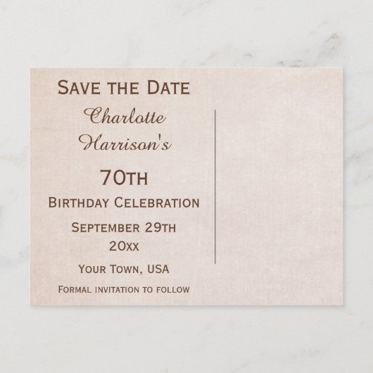 蝶とヴィンテージアーモンドブロッサム日付を保存 案内ポストカード (裏面)