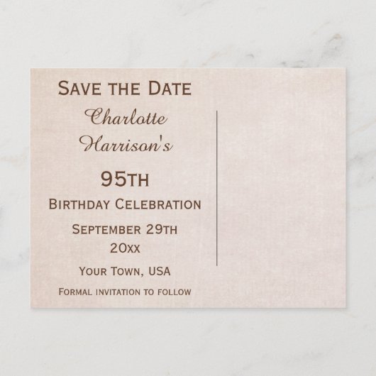 蝶とヴィンテージアーモンドブロッサム日付を保存 案内ポストカード (裏面)