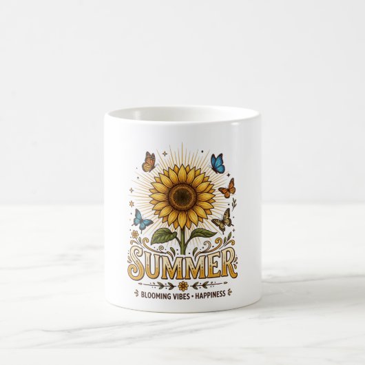 蝶と共に華やかに咲く夏のひまわり コーヒーマグカップ (中央)
