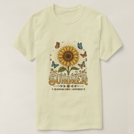 蝶と共に華やかに咲く夏のひまわり Tシャツ