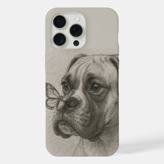 蝶と出会うボクサー犬 iPhoneケース (裏面)