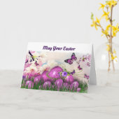 蝶と卵イースターグリーティングカード カード (黄色い花)