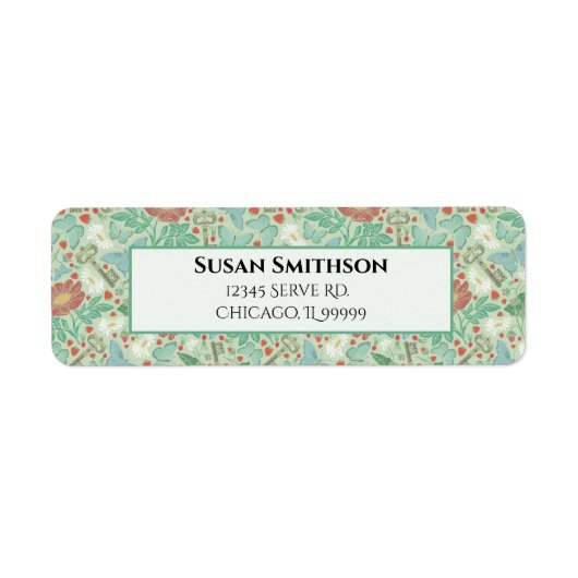 蝶と古鍵とデイジーのステアムパンク風宛名ラベル ラベル (正面)