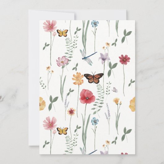 蝶と咲く野花の赤ちゃんシャワー 招待状 (裏面)