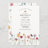 蝶と咲く野花誕生日 招待状 (正面/裏面)