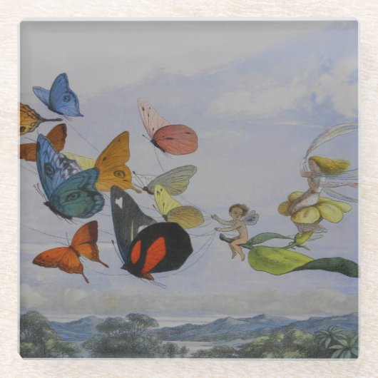 蝶と妖精の女王蝶の妖精 ガラスコースター (正面)