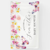 蝶と子守歌の赤ちゃんシャワーのサイン 横断幕 (縦)