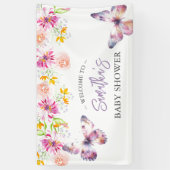 蝶と子守歌の赤ちゃんシャワーのサイン 横断幕 (縦)