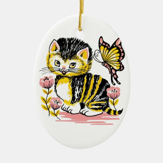 蝶と子猫 セラミックオーナメント (正面)