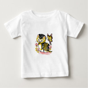 蝶と子猫 ベビーTシャツ