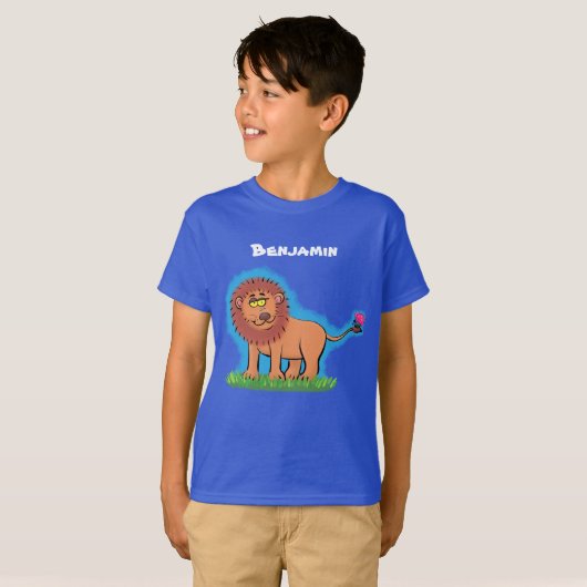 蝶と幸せなライオンのキャラクターデザイン Tシャツ (正面フル)