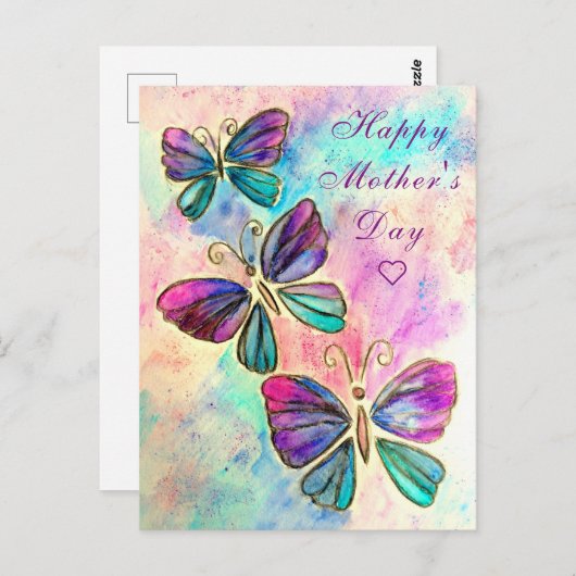 蝶と幸せな母の日のカード ポストカード (正面/裏面)