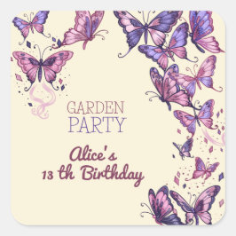 蝶と庭の誕生日パーティー スクエアシール
