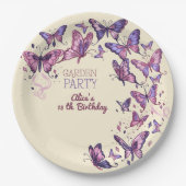 蝶と庭の誕生日パーティー ペーパープレート (正面)