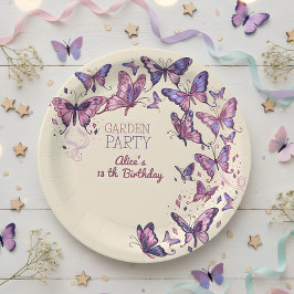 蝶と庭の誕生日パーティー ペーパープレート