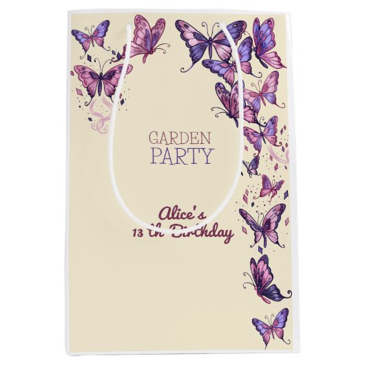 蝶と庭の誕生日パーティー ミディアムペーパーバッグ (正面)
