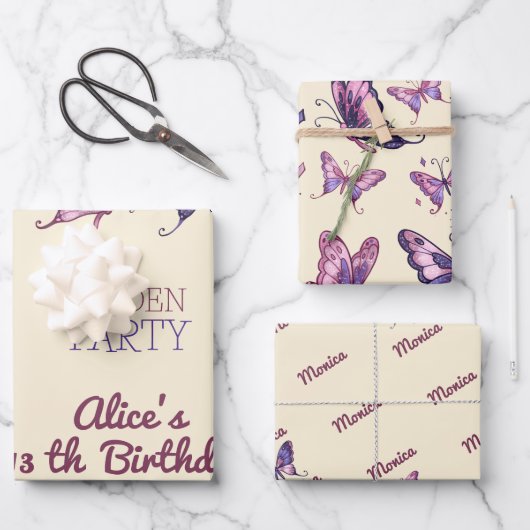 蝶と庭の誕生日パーティー ラッピングペーパーシート (正面)