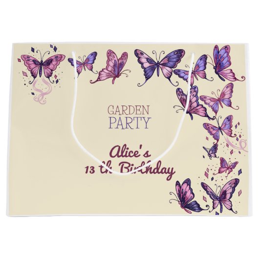 蝶と庭の誕生日パーティー ラージペーパーバッグ (正面)