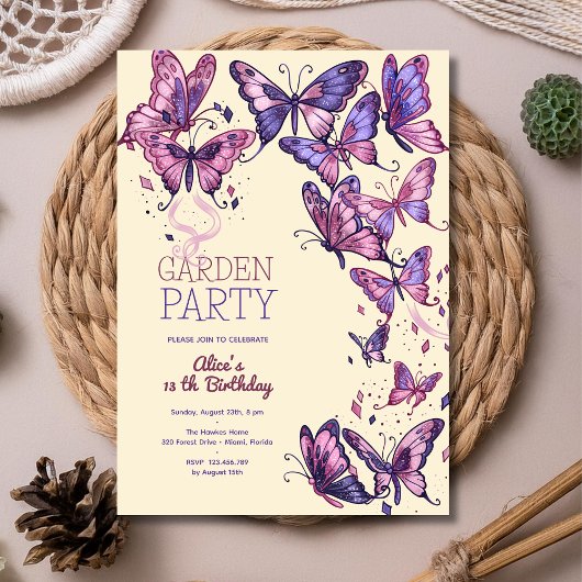 蝶と庭の誕生日パーティー 招待状