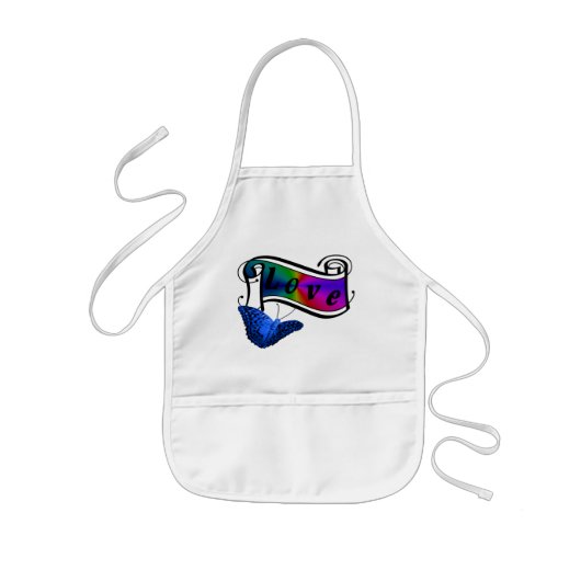 蝶と恋を描く虹 子供用エプロン (正面)