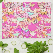 蝶と数々の深いピンク キッチンタオル (折り畳み)