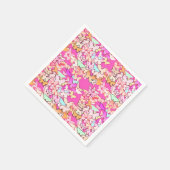 蝶と数々の深いピンク スタンダードカクテルナプキン (角)