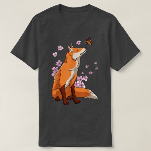 蝶と日本の桜さくらんぼ Tシャツ (デザイン正面)
