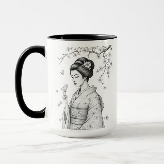 蝶と日本の美人 マグカップ (左)