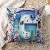 蝶と明るい3D文字G、ラディバグ クッション (ブランケット)