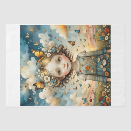 蝶と春の牧草地のかわいい子 薄葉紙 (正面)