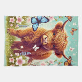 蝶と春の花のハイランド牛 キッチンタオル (横)