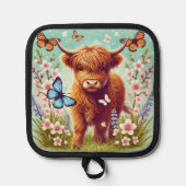 蝶と春の花のハイランド牛 鍋敷き (正面)