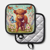 蝶と春の花のハイランド牛 鍋敷き (正面/裏面)