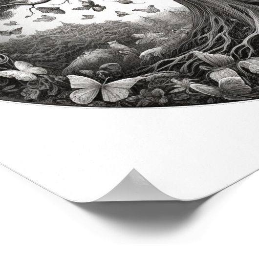 蝶と暮らす白と黒の木 ポスター (角)