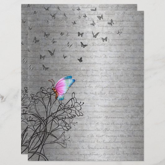 蝶と書道 (正面/裏面)