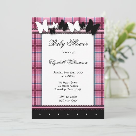 蝶と格子状のベビーシャワー招待状 招待状 (スタンド正面)