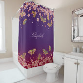 蝶と桜花パープルパーソナライズされた シャワーカーテン (インサイチュ)