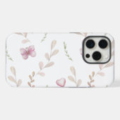 蝶と植物とハートのシームレスパターン iPhoneケース (裏面横)