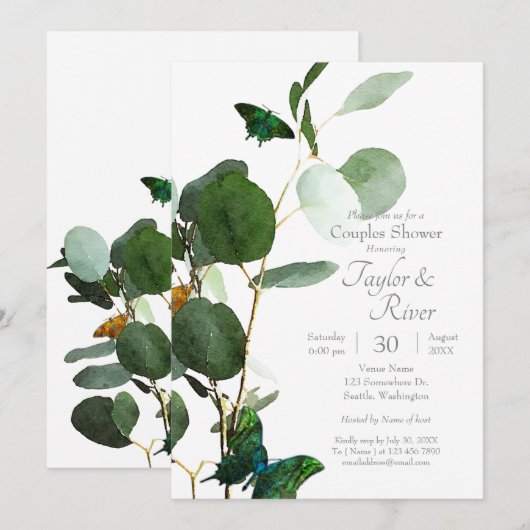 蝶と水の色の緑 招待状 (正面/裏面)