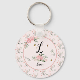 蝶と水エレガント色ピンクのバラ キーホルダー