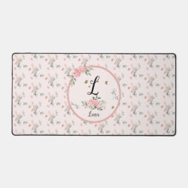 蝶と水エレガント色ピンクのバラ デスクマット